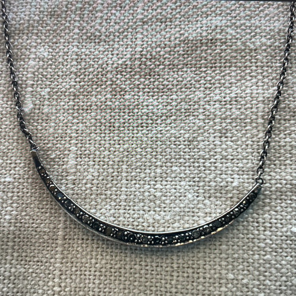 Delicate Silver Necklace With Tiny Grey Diamonds